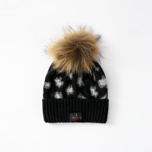 Noblag Black Cheetah Print Beanie Genuine Raccoon Fur For Men & Women